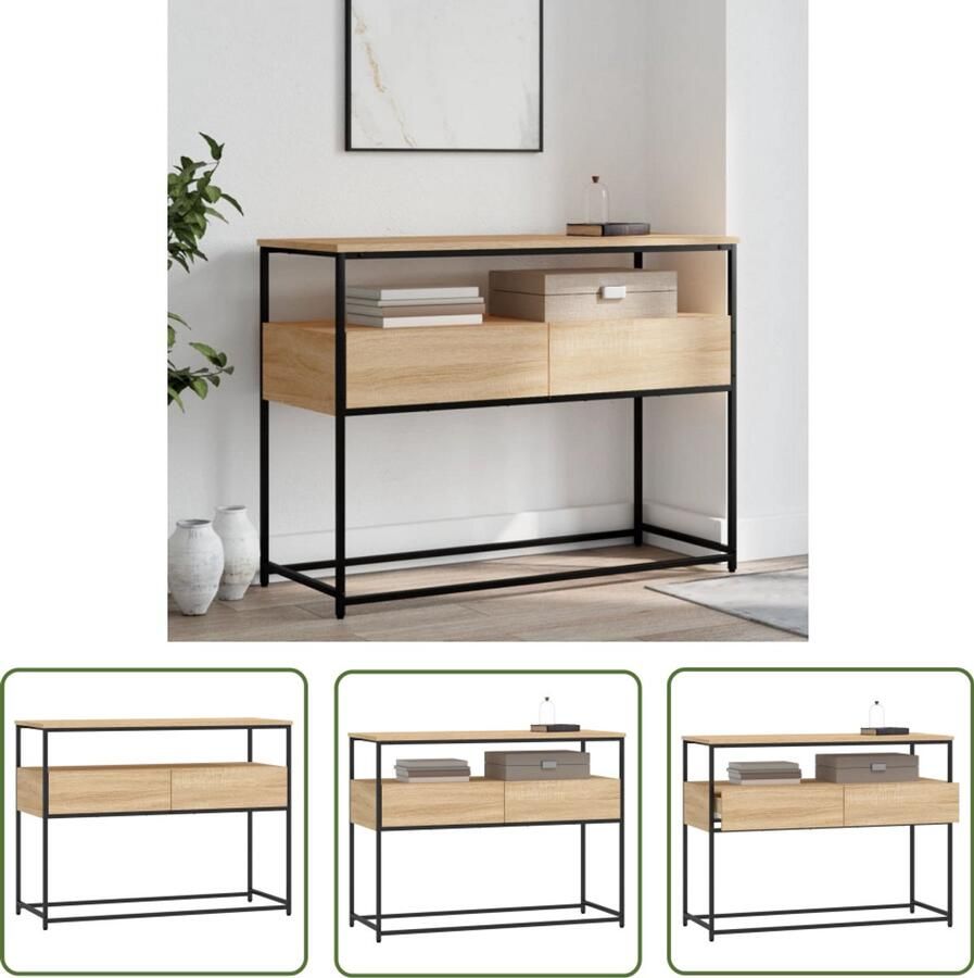 The Living Store Wandtafel 100x40x75 cm bewerkt hout sonoma eikenkleurig Wandtafel Salontafel Bijzet Tafel Houten Tafel Industrieel Design