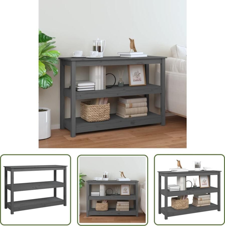The Living Store Wandtafel Grenenhout Grijs 110x40x74 cm Veelzijdige Toepassingen Wandtafel Grenoble Hout Salontafel Bijzettafel Opbergruimte - Foto 2