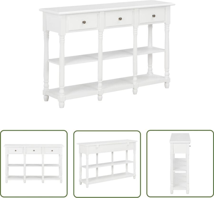 The Living Store Klassieke wandtafel Wit 120 x 30 x 76 cm MDF en massief grenenhout Klassieke Wandtafel Salontafel Bijzet Tafeltje Houten Tafel Witte Tafel - Foto 3