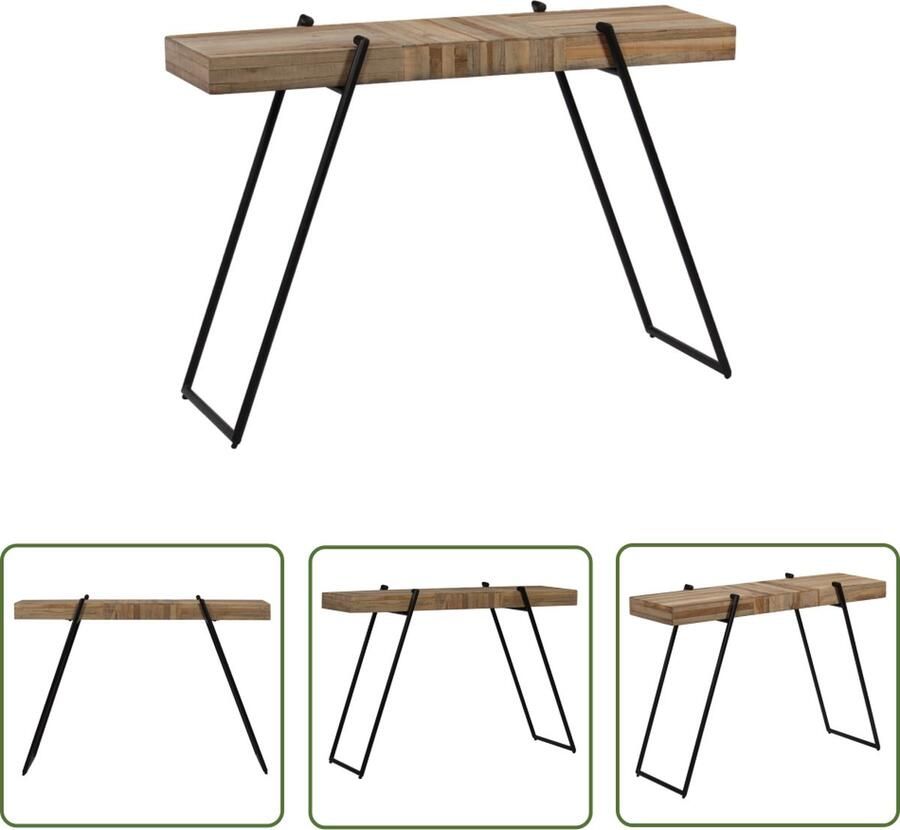 The Living Store Wandtafel Industrial Gerecycled teakhout 120 x 35 x 81 cm Wandtafel Industrieel Teak Gerecycled Hout Salontafel - Foto 2