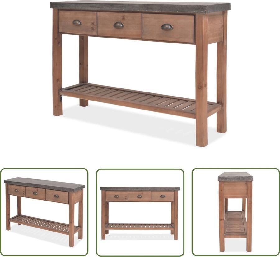 The Living Store Wandtafel Industrial 122 x 35 x 80 cm Massief vurenhout Gegalvaniseerd stalen blad Wandtafel Industrieel Vintage Vuren Metalen - Foto 2