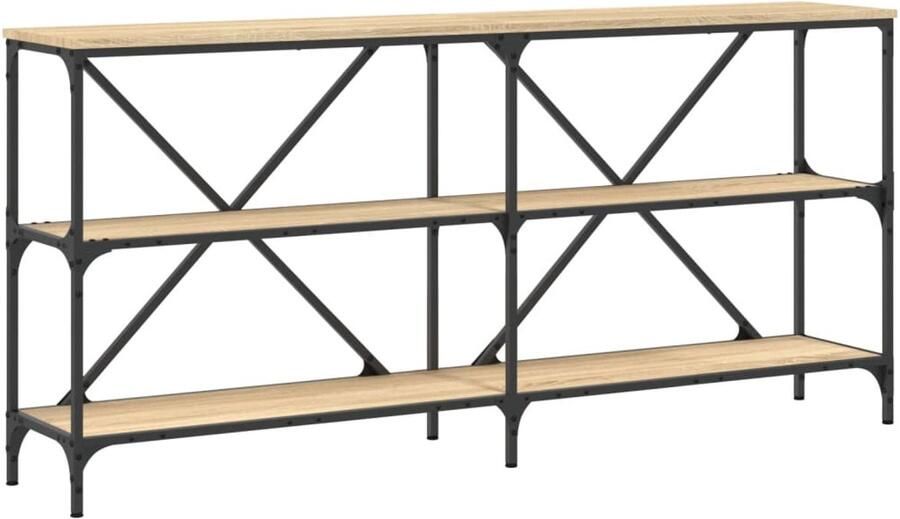 The Living Store Wandtafel 160x30x75 cm bewerkt hout en ijzer sonoma eikenkleur Wandtafel Bijzettafel Salontafel Houten Tafel Metalen Tafel