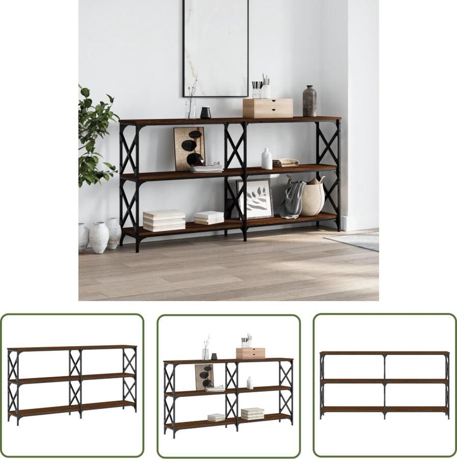The Living Store Wandtafel Bruineiken 200 x 28 x 80.5 cm Duurzaam hout en staal Wandtafel Consoletafel Houten Tafel Bruine Eiken Entreetafel