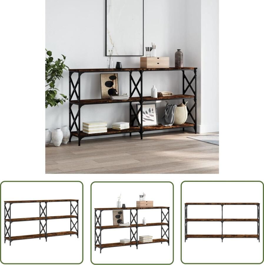 The Living Store Wandtafel Gerookt Eiken Haltafel 200 x 28 x 80.5 cm Duurzaam bewerkt hout en stalen frame Wandtafel Haltafel Entreetafel Houten Tafel Metalen Tafel