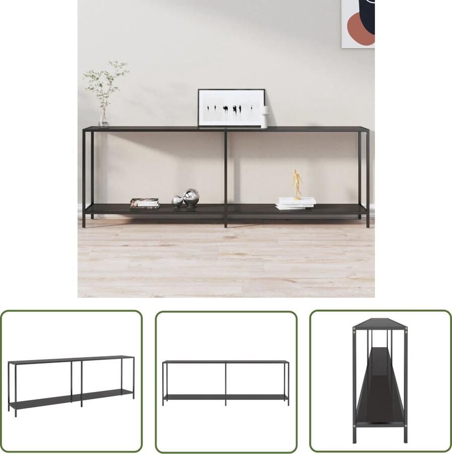 The Living Store Wandtafel Dione Bijzettafel 220 x 35 x 75.5 cm Glas en staal Wandtafel Bijzettafel Glazen Tafeltje Zwarte Tafel Modern Meubilair - Foto 2