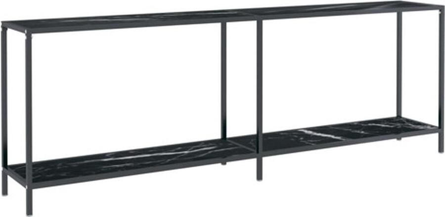 The Living Store Wandtafel Zwart Gehard glas en gepoedercoat staal 220 x 35 x 75.5 cm Wandtafel Bijzettafel Salontafel Glazen Tafellaar Zwarte Tafel