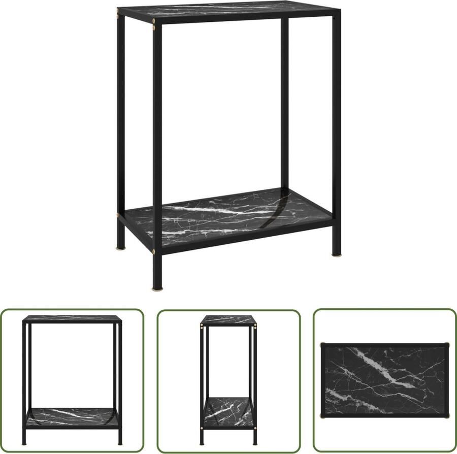 The Living Store Wandtafel Marmeren textuur 60 x 35 x 75 cm Zwart Wandtafel Salontafel Bijzettafel Zwarte Tafel Glazen Tafel - Foto 2