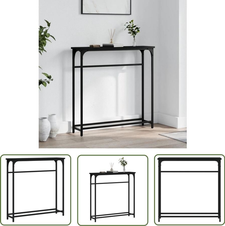 The Living Store Wandtafel 75x19 5x75 cm bewerkt hout zwart Wandtafel Entreetafel Consoletable Houten Tafel Zwarte Tafel