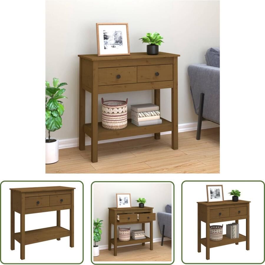 The Living Store Houten wandtafel Massief grenenhout 75x35x75cm Klassieke en praktische inrichting Houten Wandtafel Klassieke Wandtafel Grensenvloer Salontafel Bijzettafel - Foto 2