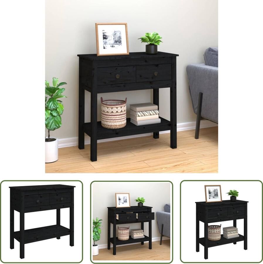 The Living Store Wandtafel 75x35x75 cm massief grenenhout zwart Klassieke Wandtafel Houten Wandtafel Grenenhouten Wandtafel Salontafel Bijzettafel - Foto 2