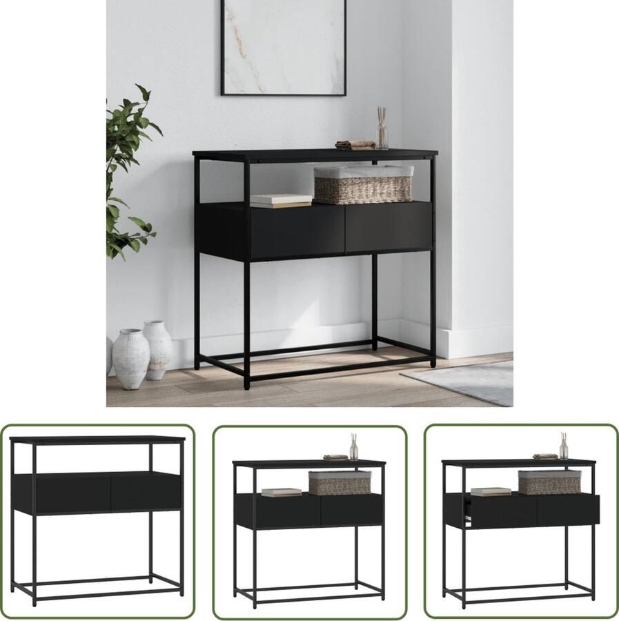 The Living Store Wandtafel Industrial Haltafel 75 x 40 x 75 cm Zwart Wandtafel Industrieel Houten Tafellaag Metalen Onderstel Haltafel