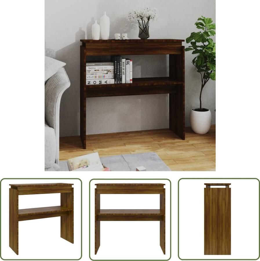 The Living Store Wandtafel Bijzettafel Afmetingen- 80 x 30 x 80 cm Kleur- Bruineiken Materiaal- Bewerkt hout Wandtafel Bijzettafel Houten Tafel Bruin Landelijk Design