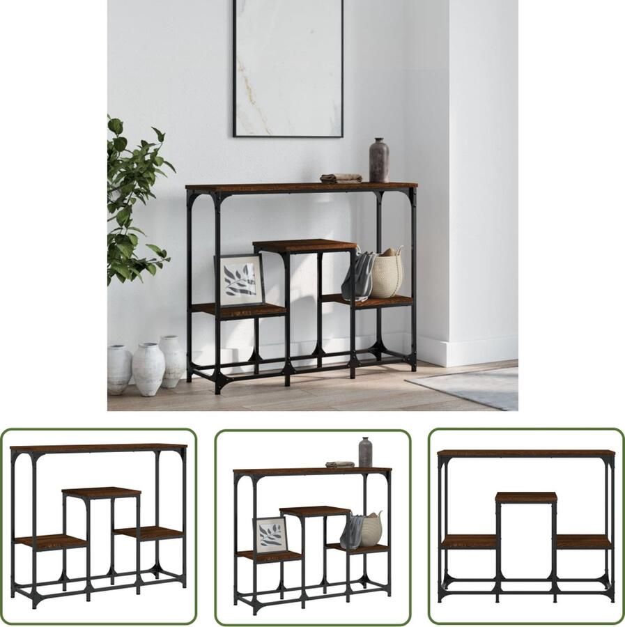 The Living Store Klassieke Wandtafel Bruineiken 89.5 x 28 x 76 cm Duurzaam hout Veel opbergruimte Stabiel frame Wandtafel Bijzettafel Salontafel Houten Tafeltje Kastanje Kleur