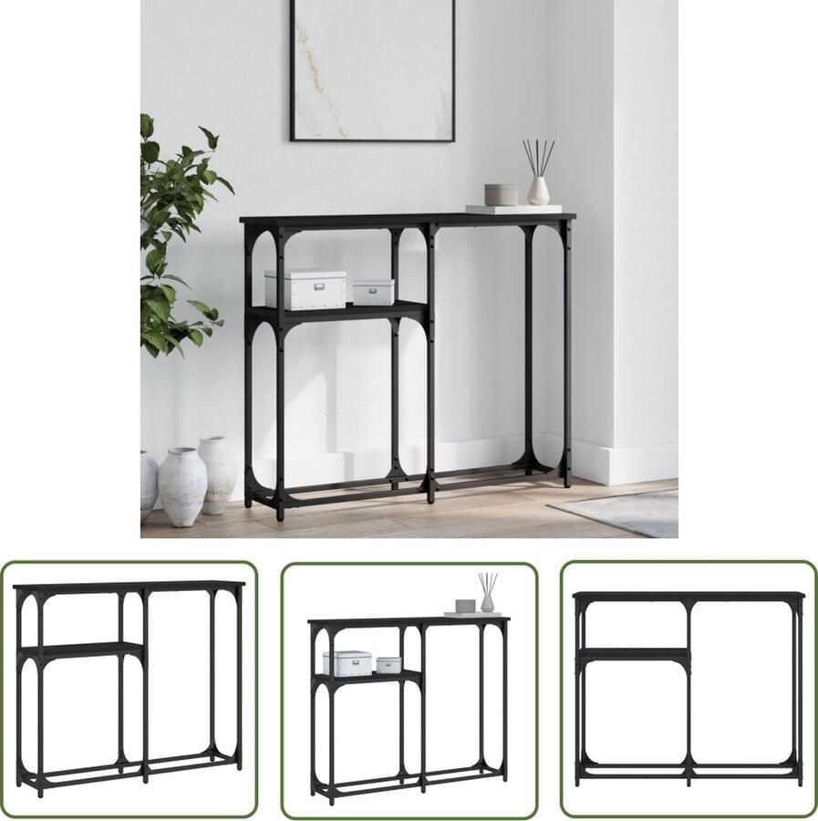 The Living Store Wandtafel Elegant Zwart 90 x 22.5 x 75 cm Duurzaam hout metaal Verstelbare poten Wandtafel Consoletafel Zwarte Tafel Houten Tafel Industrieel Design