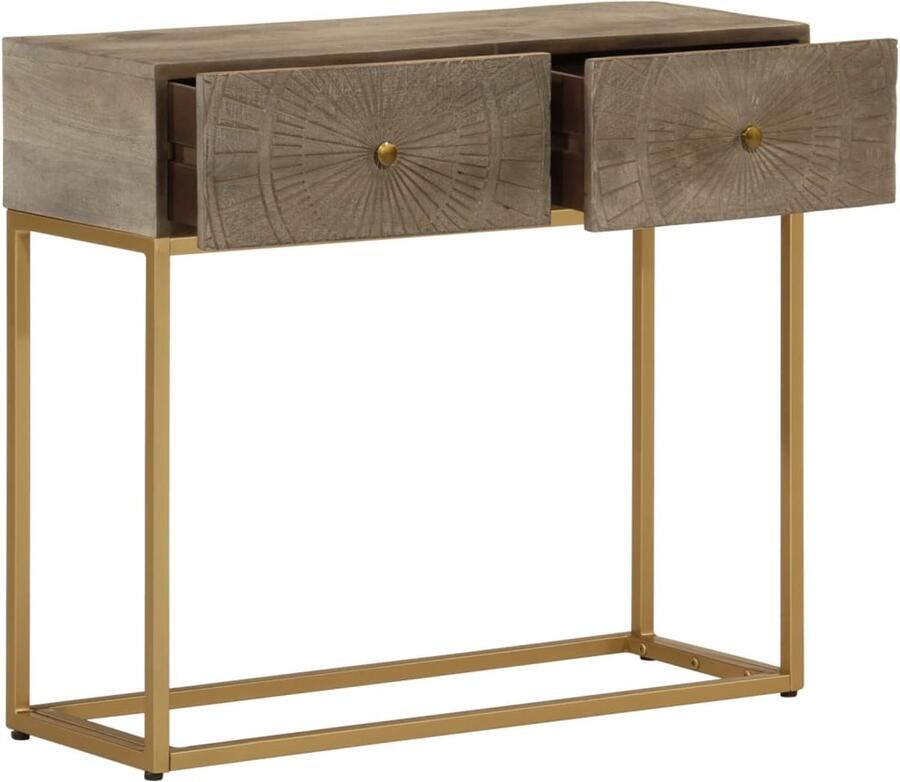 The Living Store Wandtafel 90x30x76 cm massief mangohout en ijzer Wandtafel Gangtafel Salontafel Opbergtafel Mangohouten Tafel - Foto 2