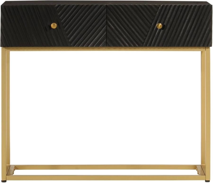 The Living Store Wandtafel 90x30x76 cm massief mangohout en ijzer zwart Wandtafel Mangohouten Tafel Zwarte Wandtafel Salontafel Opbergkast - Foto 5