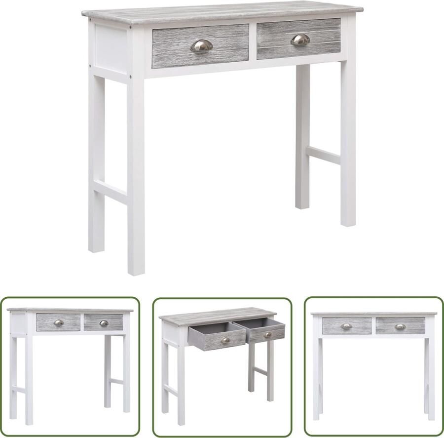 The Living Store Consoletafel Grijs 90 x 30 x 77 cm Met 2 lades Consoletafel Salontafel Bijzettafel Houten Meubilair Grijze Meubels - Foto 2