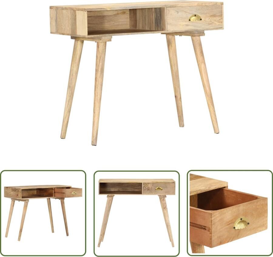 The Living Store Wandtafel Rustieke houten Massief mangohout 90x45x75 cm Wandtafel Mangoholtafel Rustic Tafellaar Vintage Kastje Entreetafel - Foto 2