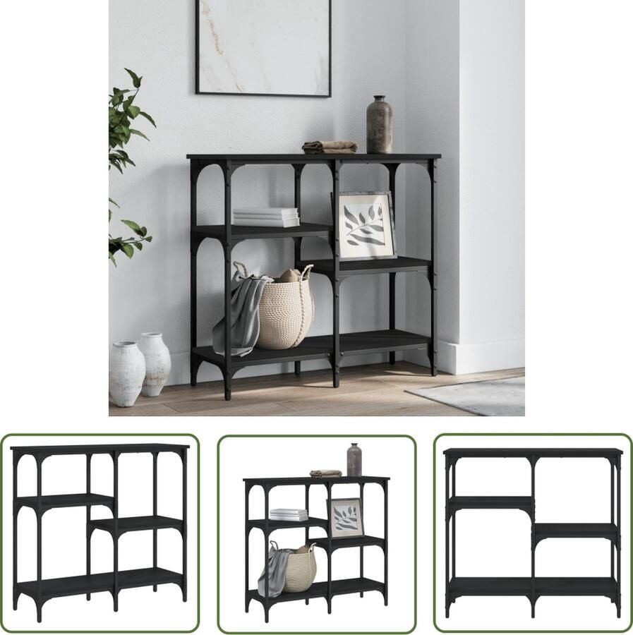 The Living Store Wandtafel Basic Zwart 80 x 29 x 75 cm Duurzaam bewerkt hout en metaal Wandtafel Bijzettafel Consool Tafel Zwarte Tafel Houten Tafel - Foto 2