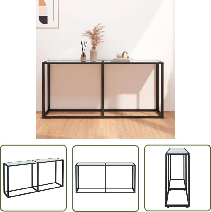 The Living Store Wandtafel Bijzettafel 160x35x75.5 cm Gehard glas en gepoedercoat staal Wandtafel Bijzettafel Salontafel Tafel Industrieel Design - Foto 2