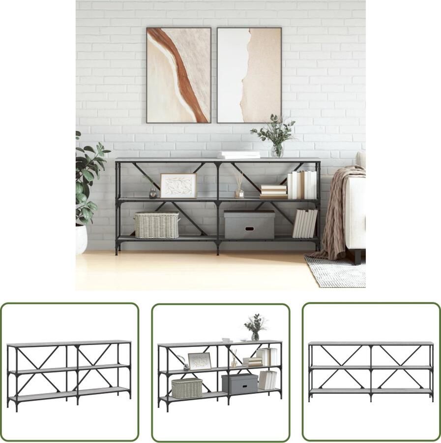 The Living Store Wandtafel Bijzettafels 160 x 30 x 75 cm Bewerkt hout en ijzer Grijs Wandtafel Bijzettafel Houten Tafellaar Grijze Tafel Industriële Tafel - Foto 2