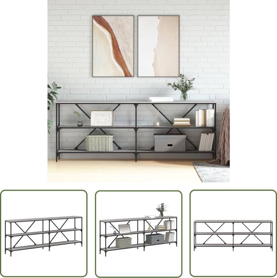 The Living Store Wandtafel 200x30x75 cm bewerkt hout en ijzer grijs sonoma eiken Wandtafel Bijzettafel Grijze Eikenhouten Tafel Houten Bijzetkast Salontafel - Foto 2