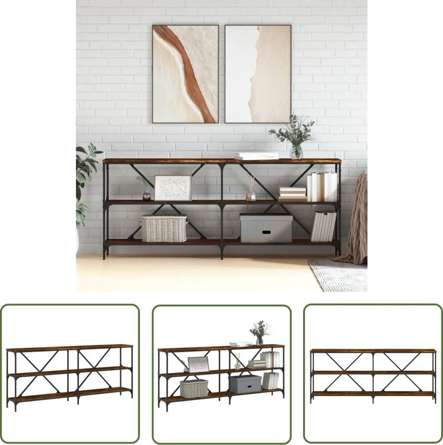 The Living Store Wandtafel Bruin Bewerkt hout en ijzer 180 x 30 x 75 cm Verstelbare poten Wandtafel Bijzettafel Houten Tafel Industriële Tafel Bruine Tafel - Foto 2