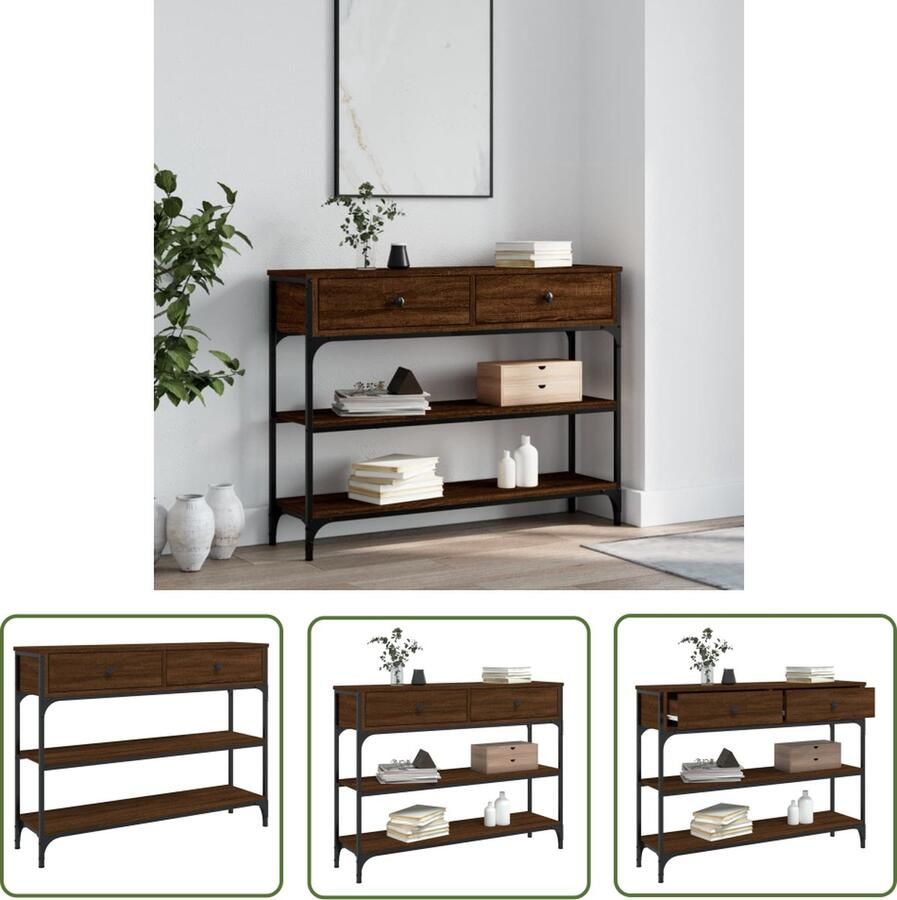 The Living Store Wandtafel Bruineiken Haltafel 100x25x75cm Verstelbare poten Wandtafel Haltafel Entreetafel Consoletafel Bruin Eiken - Foto 2