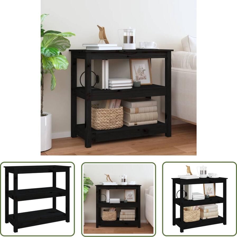 The Living Store Wandtafel 80x40x74 cm massief grenenhout zwart Tafel - Foto 2