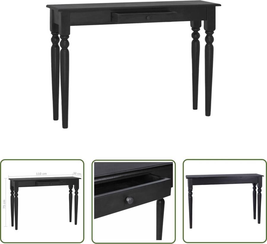 The Living Store Wandtafel 110x30x75 cm massief mahoniehout lichtzwart Tafel - Foto 2