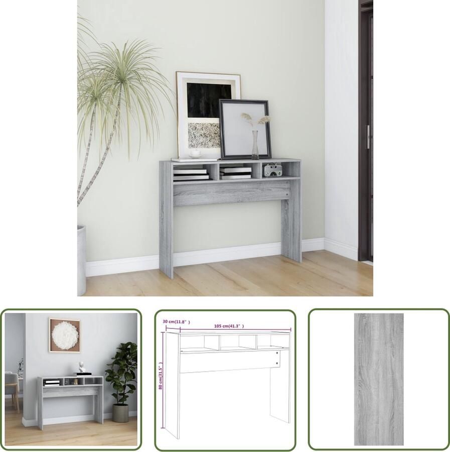 The Living Store Wandtafel 105x30x80 cm bewerkt hout grijs sonoma eikenkleurig Wandtafel Consoletafel Grijze Tafel Houten Tafel Salontafel - Foto 3