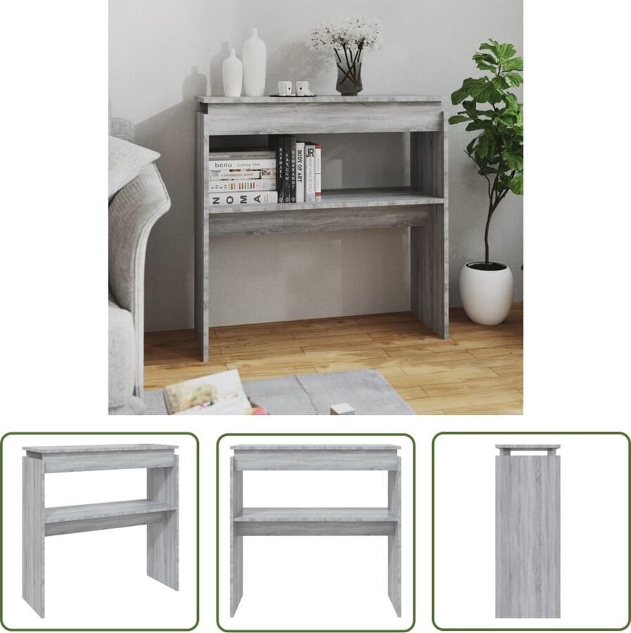 The Living Store Wandtafel 80x30x80 cm bewerkt hout grijs sonoma eikenkleurig Wandtafel Houten Tafel Grijze Tafel Salontafel Bijzetkast - Foto 2