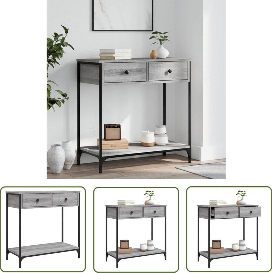 The Living Store Wandtafel 75x34 5x75 cm bewerkt hout grijs sonoma eikenkleurig Wandtafel Consoletafel Haltafel Bijzettafel Eiken Kleur - Foto 2