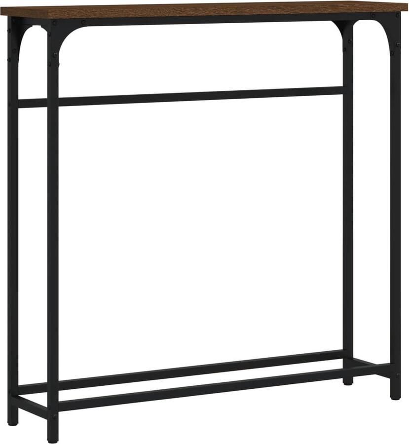 The Living Store Wandtafel Haltafel Bruineiken 75 x 19.5 x 75 cm Duurzaam hout en metaal Wandtafel Bijzettafel Consooltafel Houten Tafeltje Industrieel Design - Foto 2