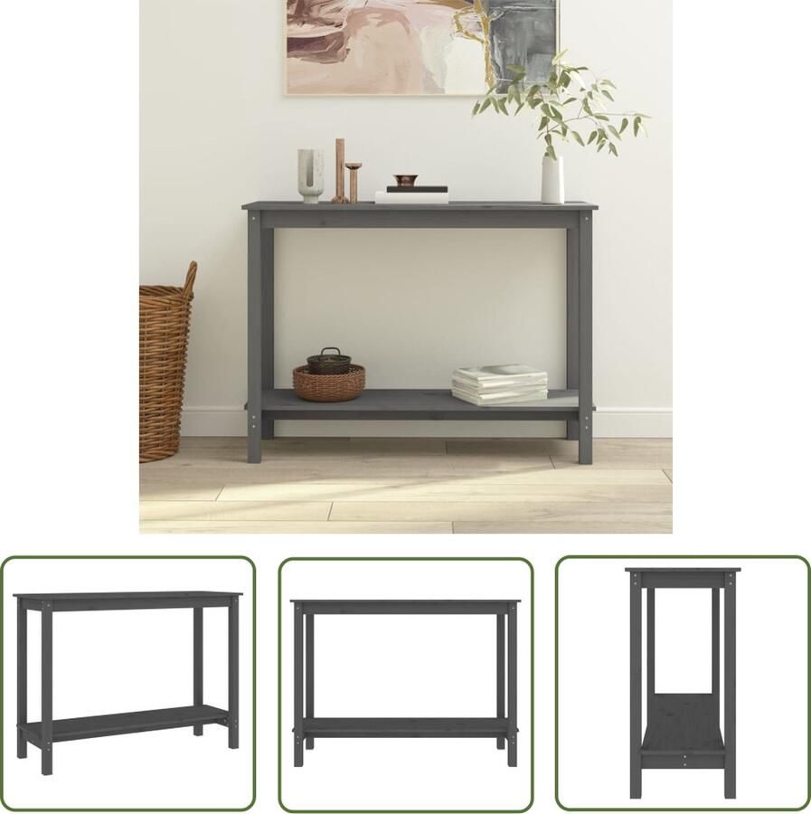 The Living Store Wandtafel Houten Grijs 110 x 40 x 80 cm Massief Grenenhout Wandtafel Salontafel Bijzettafel Houten Tafel Grenoble Hout - Foto 2
