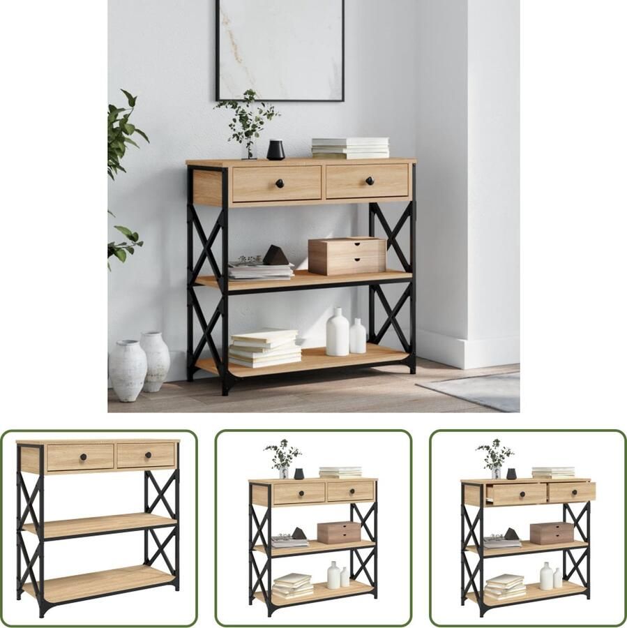 The Living Store Wandtafel Industrial 75 x 28 x 75 cm Duurzaam hout en metaal Wandtafel Industrieel Houten Kast Bruine Kleuren Salontafel