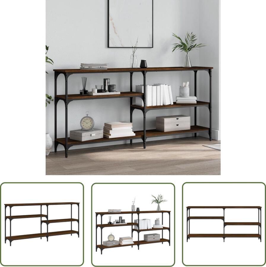 The Living Store Wandtafel Industrial Bruin 160 x 29 x 75 cm Verstelbare poten Wandtafel Industrieel Design Houten Tafel Bijzet Tafeltje Entreetafel - Foto 2