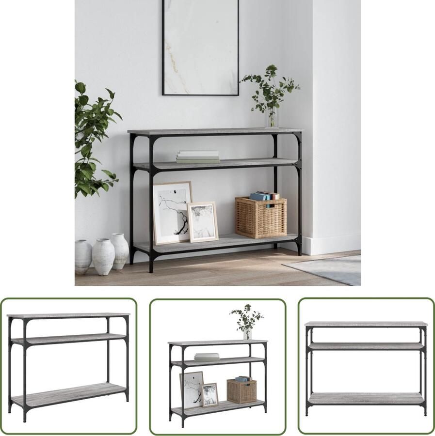 The Living Store Wandtafel Industrial Grijs Sonoma Eiken 100x29x75cm Verstelbare Poten Wandtafel Industrieel Grijze Eiken Bijzettafel Opslagruimte - Foto 2