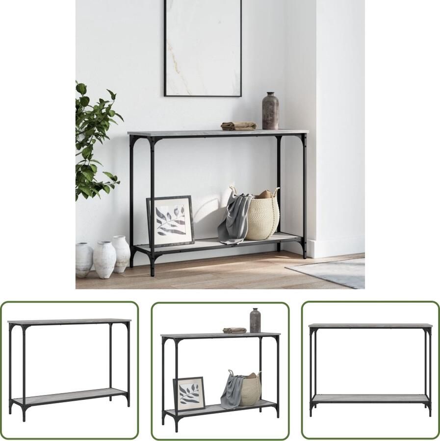 The Living Store Wandtafel 101x30 5x75 cm bewerkt hout grijs sonoma eikenkleurig Wandtafel Industrieel Design Grijze Tafel Houten Tafel Bijzettafel - Foto 2