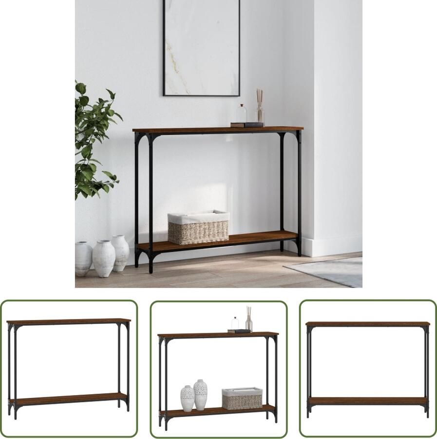 The Living Store Wandtafel IndustriÃle Stijl 100x22.5x75 cm Bruineiken Wandtafel Industrieel Houten Tafel Bruine Eiken Kleur Bergruimte - Foto 2