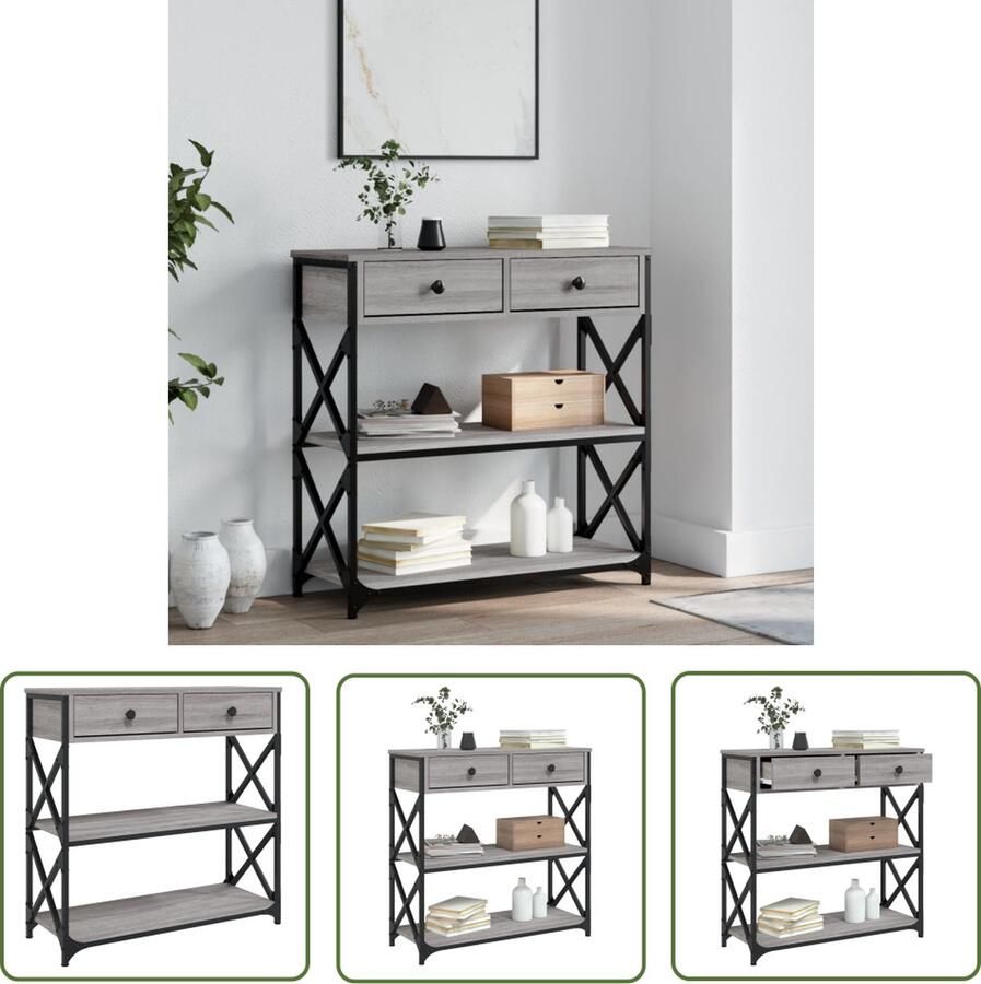 The Living Store Wandtafel 75x28x75 cm bewerkt hout grijs sonoma eikenkleurig Wandtafel Industrieel Design Grijze Tafel Houten Tafel Bijzet Tafeltje - Foto 2