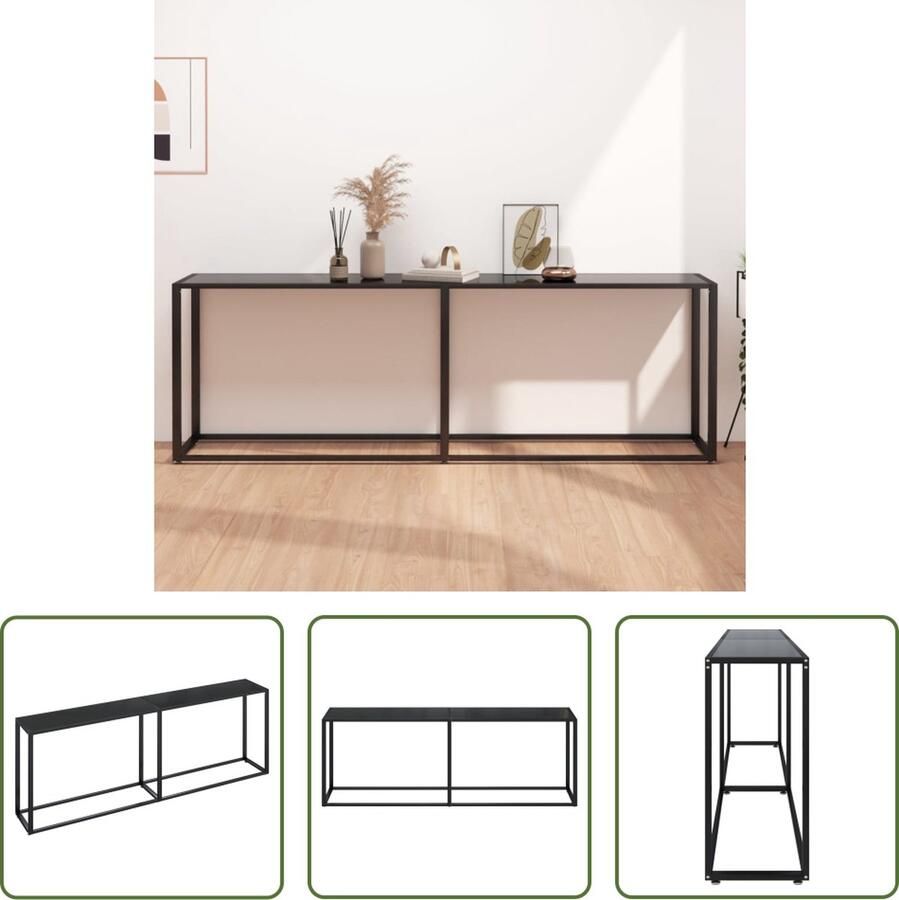 The Living Store Wandtafel 220x35x75 5 cm gehard glas zwart Wandtafel Industrieel Design Zwarte Tafel Glazen Tafel Salontafel - Foto 2
