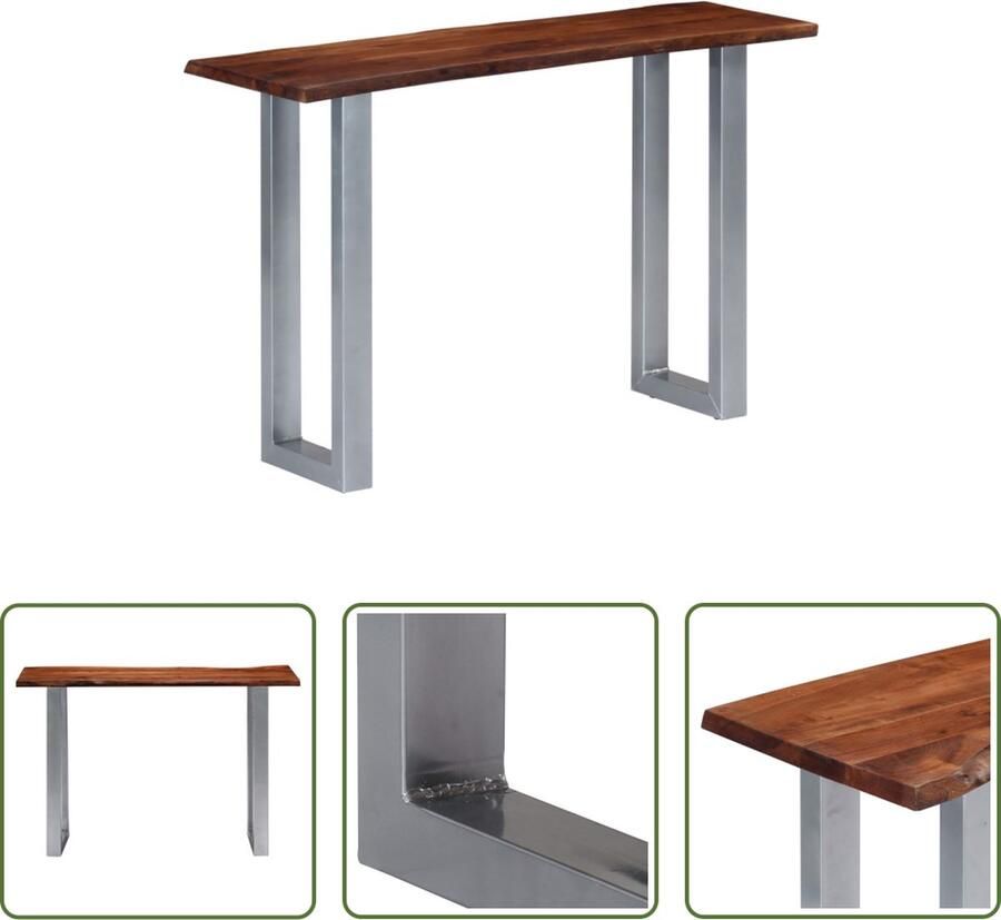 The Living Store Wandtafel IndustriÃle Stijl 115x35x76 cm Massief Acaciahout met Sheesham Afwerking Gepoedercoat IJzer Industriele Wandtafel Houten Wandtafel Salontafel Bijzetkast Wanddecoratie - Foto 2