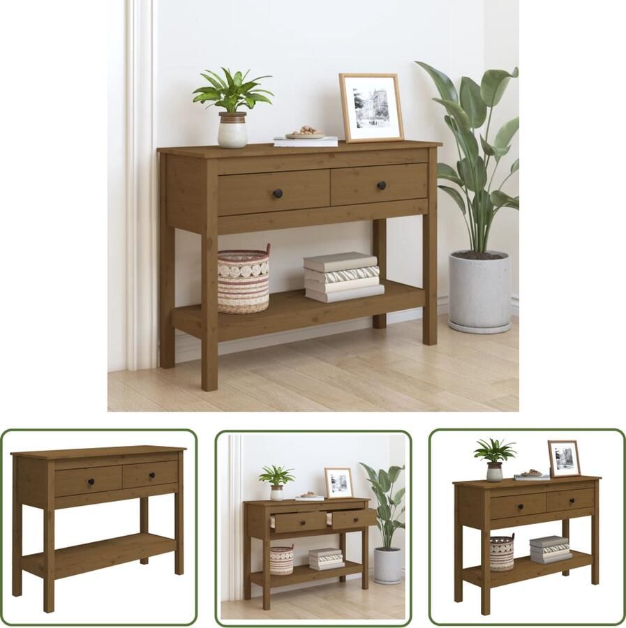 The Living Store Wandtafel Klassiek Massief Grenen 100 x 35 x 75 cm Honingbruin - Foto 2