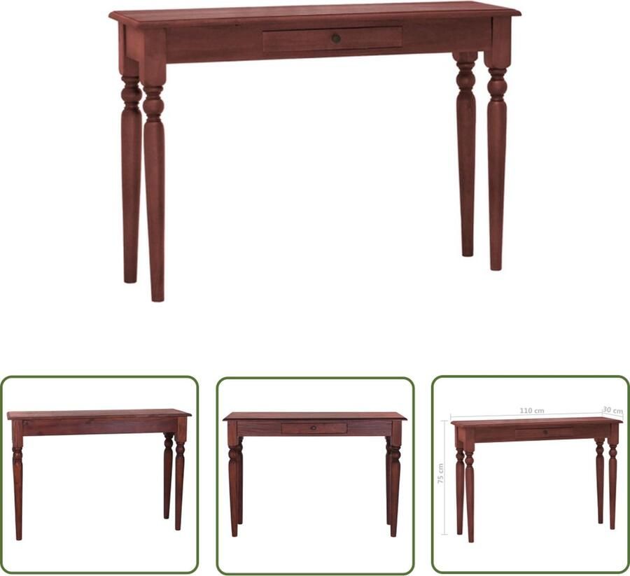 The Living Store Wandtafel Klassiekbruin Massief Mahoniehout 110 x 30 x 75 cm Met lade Montage vereist - Foto 2