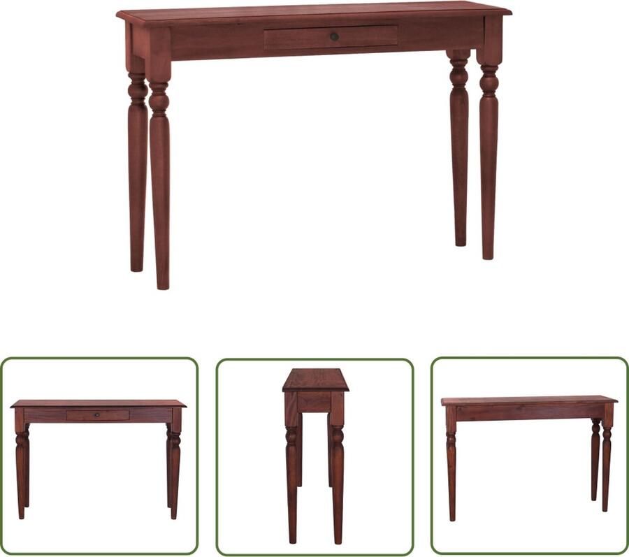 The Living Store Wandtafel Klassiekbruin Massief Mahoniehout 110 x 30 x 75 cm Met lade Montage vereist - Foto 3