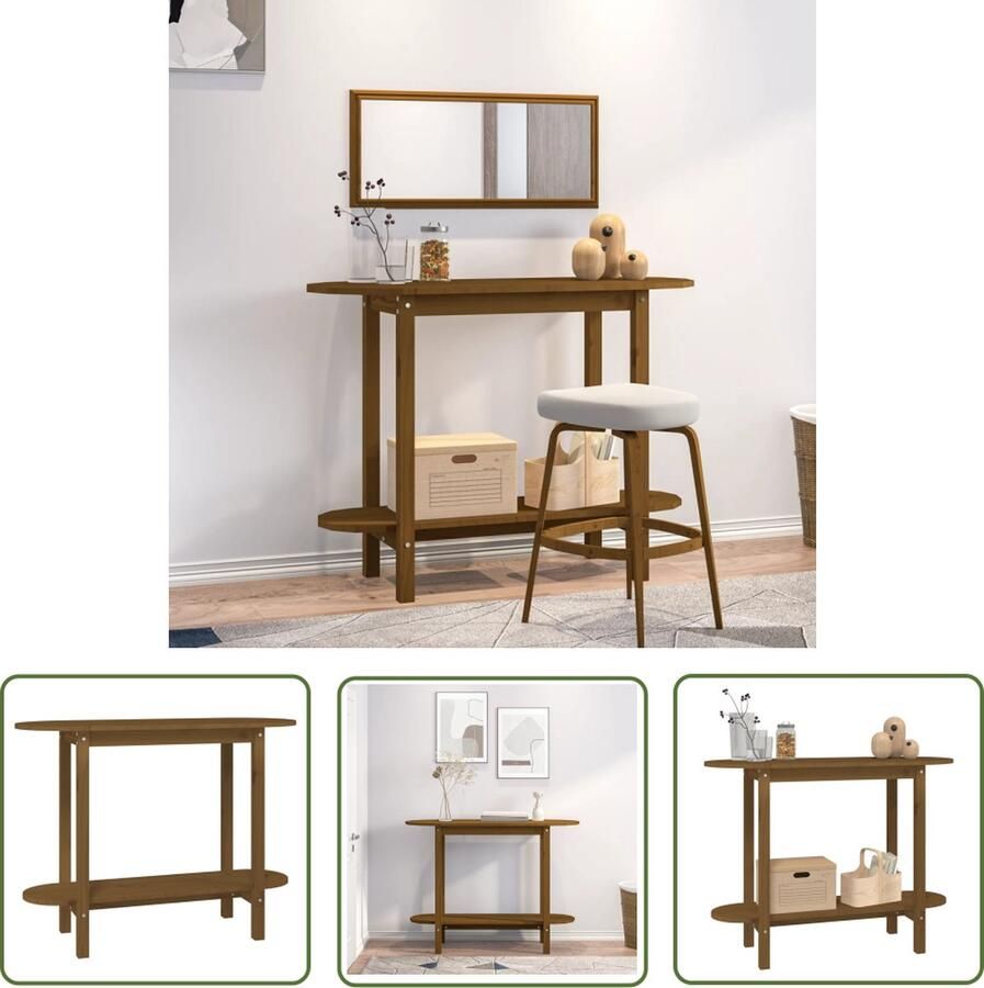 The Living Store Wandtafel Massief Grenenhout 110 x 40 x 80 cm Extra opbergruimte Wandtafel Salontafel Grenoble Hout Vintage Industriële Stijl - Foto 2