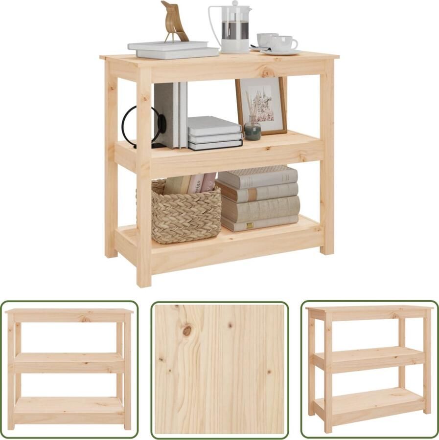 The Living Store Wandtafel Massief grenenhout 80 x 40 x 74 cm Met opbergruimte Wandtafel Grenoble Hout Salontafel Bijzettafel Opbergruimte