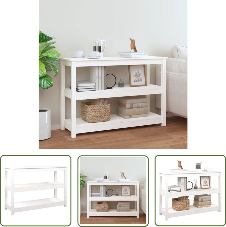 The Living Store Wandtafel Massief Grenenhout Klassiek 110 x 40 x 74 cm Wit - Foto 2