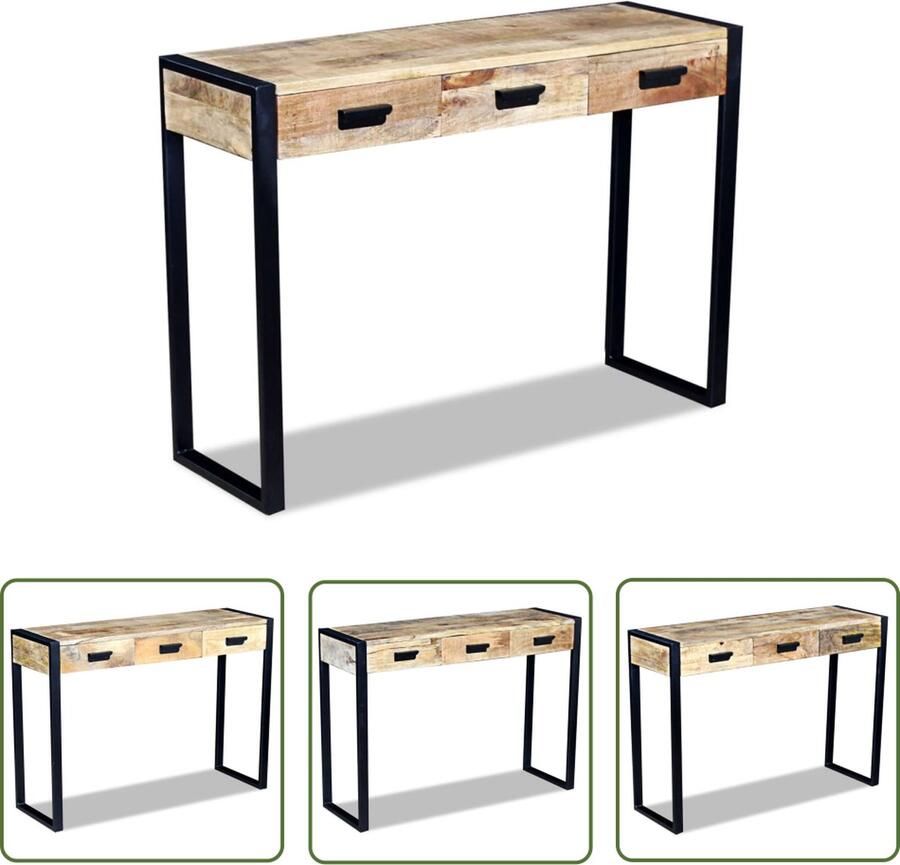 The Living Store Wandtafel IndustriÃle Stijl Massief mangohout en ijzer 110 x 35 x 78 cm Met 3 lades Wandtafel Industriele Tafel Mangohouten Tafel Salontafel Bijzet Tafeltje